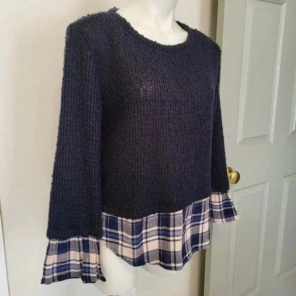 Maude Vivante Rachel Sweater with Plaid Overlay Mixed Media(L) - Picture 3 of 9